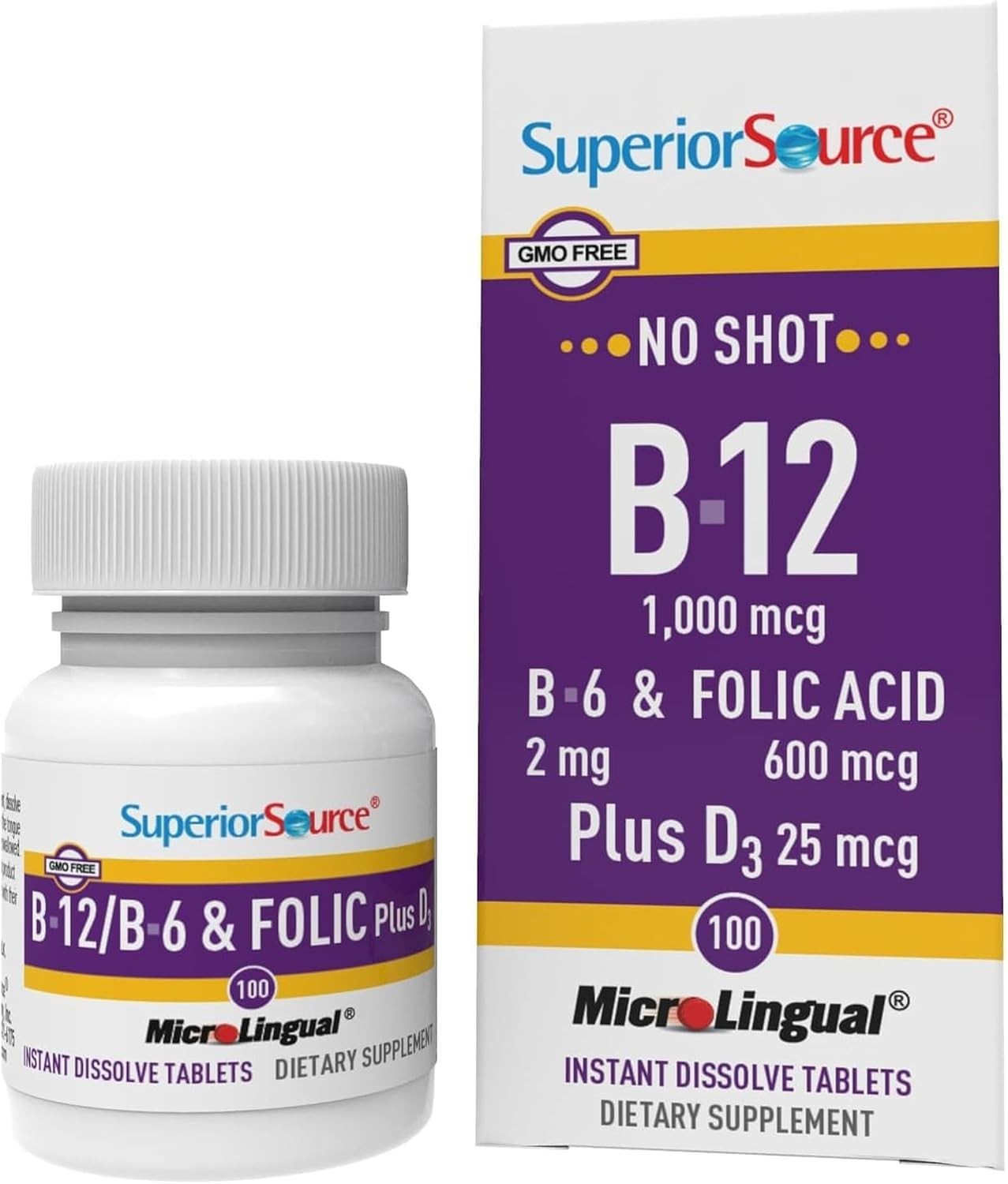 No Shot Vitamin B-12 Cyanocobalamin 1000 Mcg, B-6, Folic Acid & Vitamin D-3 1000