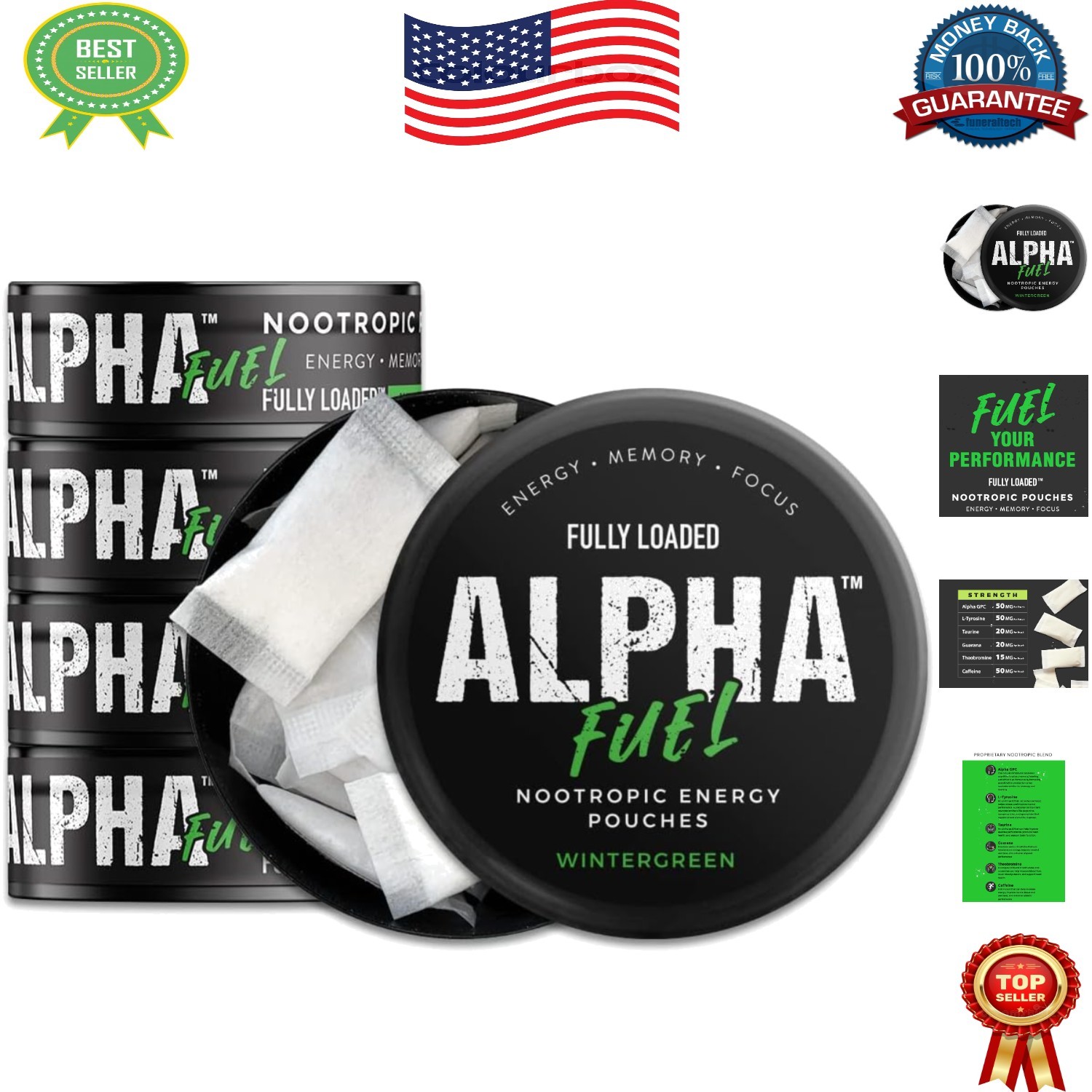 15 Count Alpha Nootropic Energy Pouches – Fast-Absorbing Sugar-Free Formula