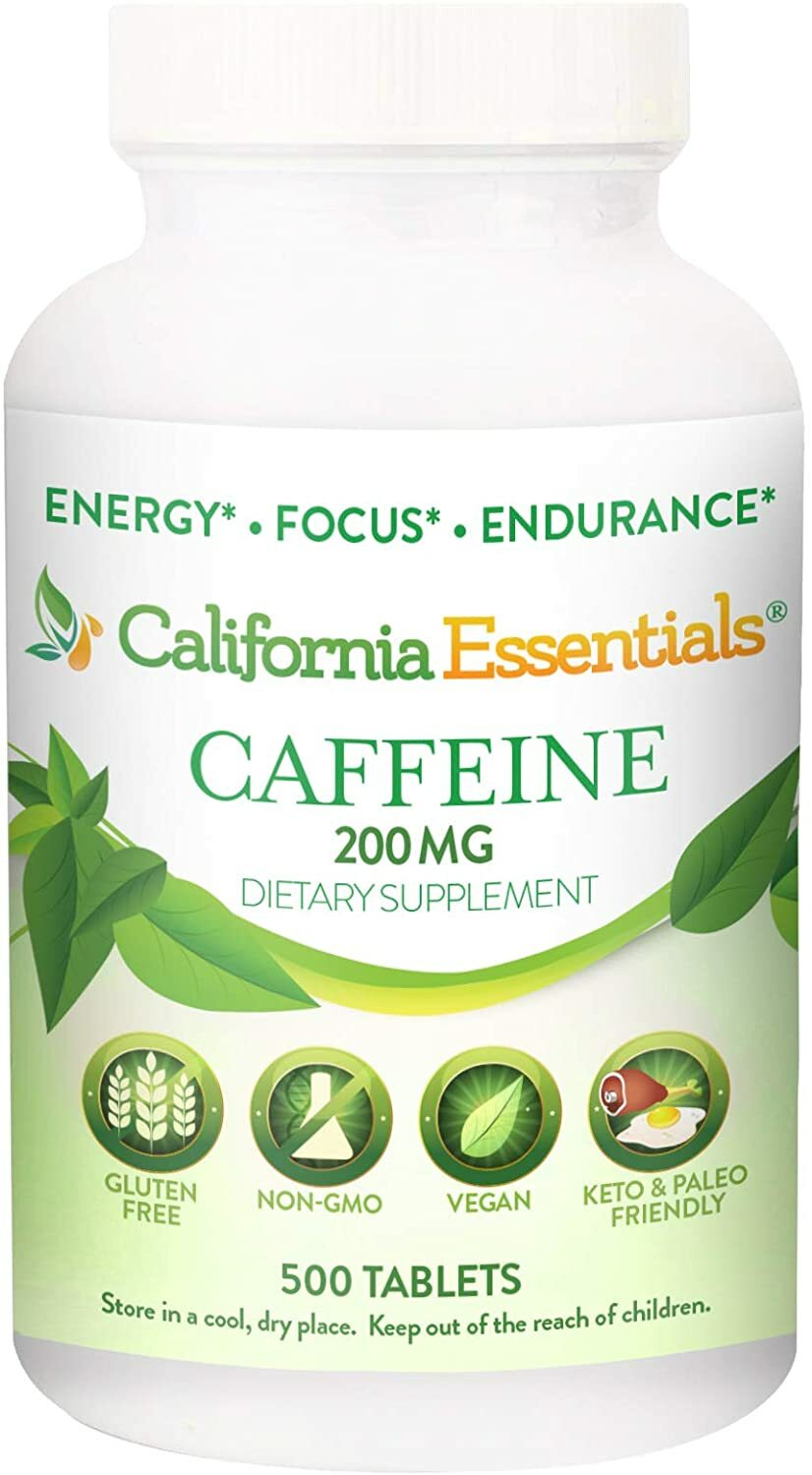 California Essentials Caffeine 200mg Tablets Energy Focus Alertness Supplement
