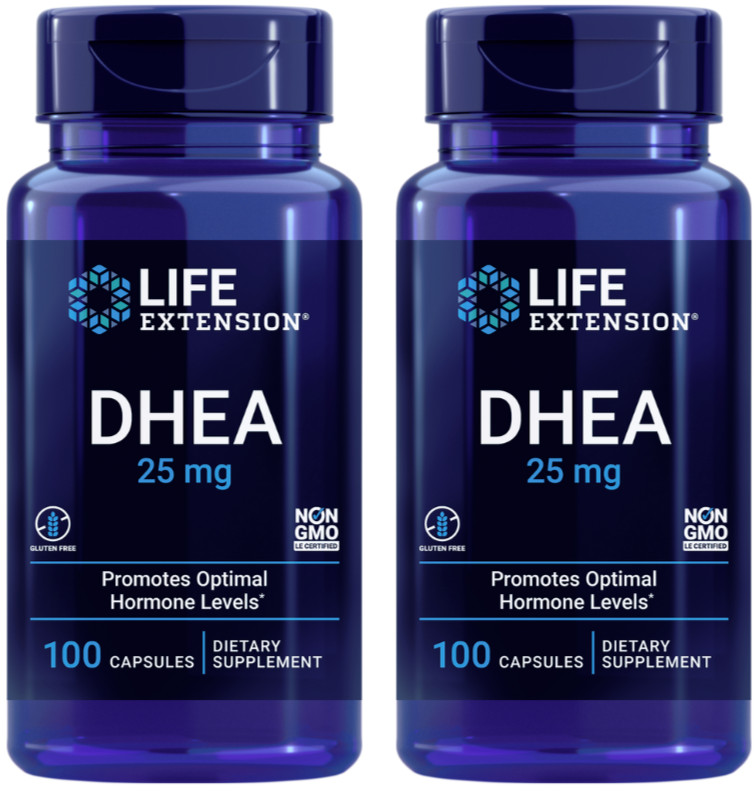 LOT OF 2 Life Extension DHEA 25 mg for Optimal Hormone Balance 100 Capsules