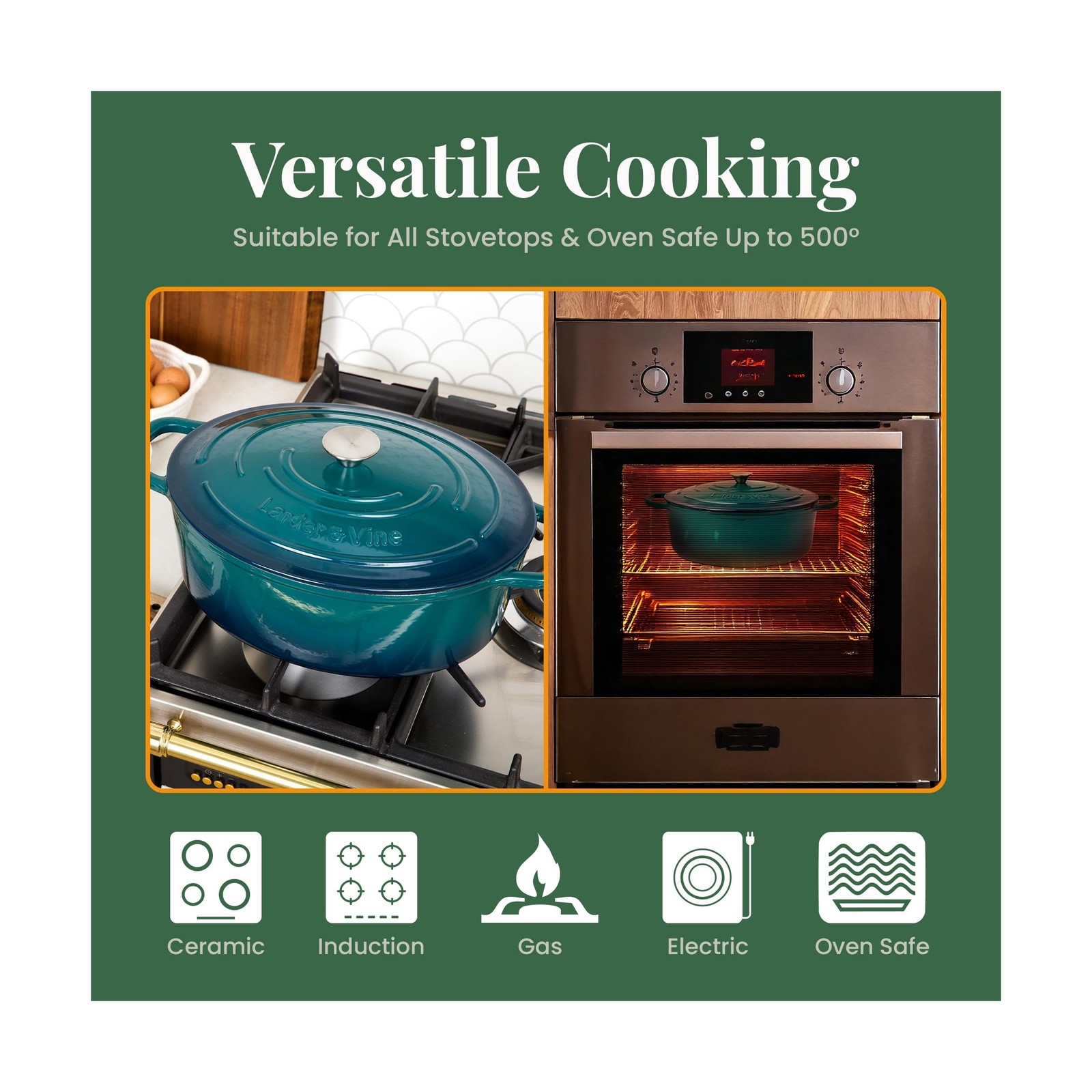 Larder & Vine Enameled Cast Iron 8 qt Dutch Oven Pot with Lid | Bread Baking …
