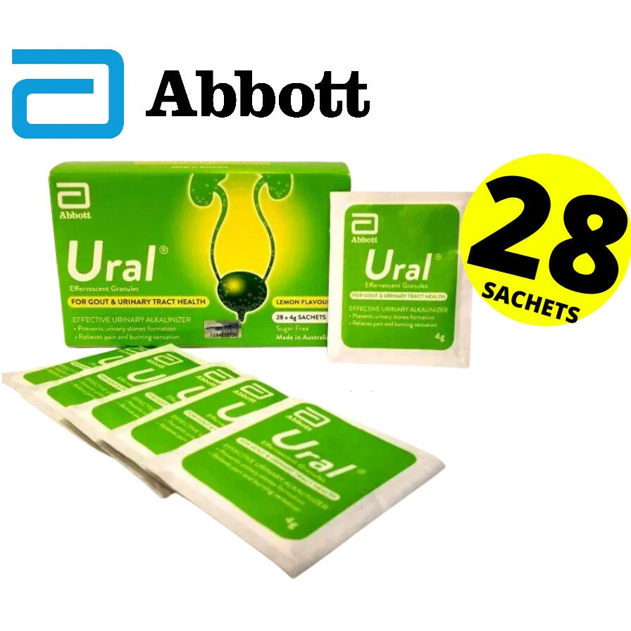 1X Abbott Ural Effervescent Granules Urine Alkalizer 4g X 28 Bags Free Shipping