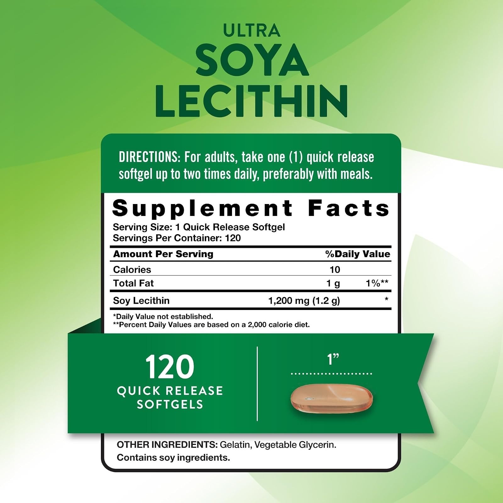 Nature’s Truth Ultra Soy Lecithin 1200 mg 120 Softgels Non-GMO Gluten Free