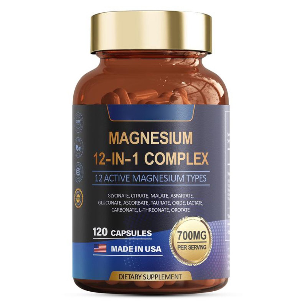 1-5x Magnesium 12 in 120 Complex 700mg – Glycinate Citrate Malate Taurate 1 Caps