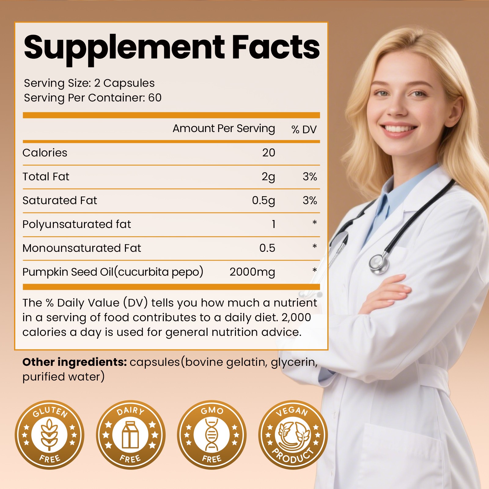 1/2/4 Bottles Pumpkin Seed Oil Capsules 2000mg Nutrional Oil, Brain Boost