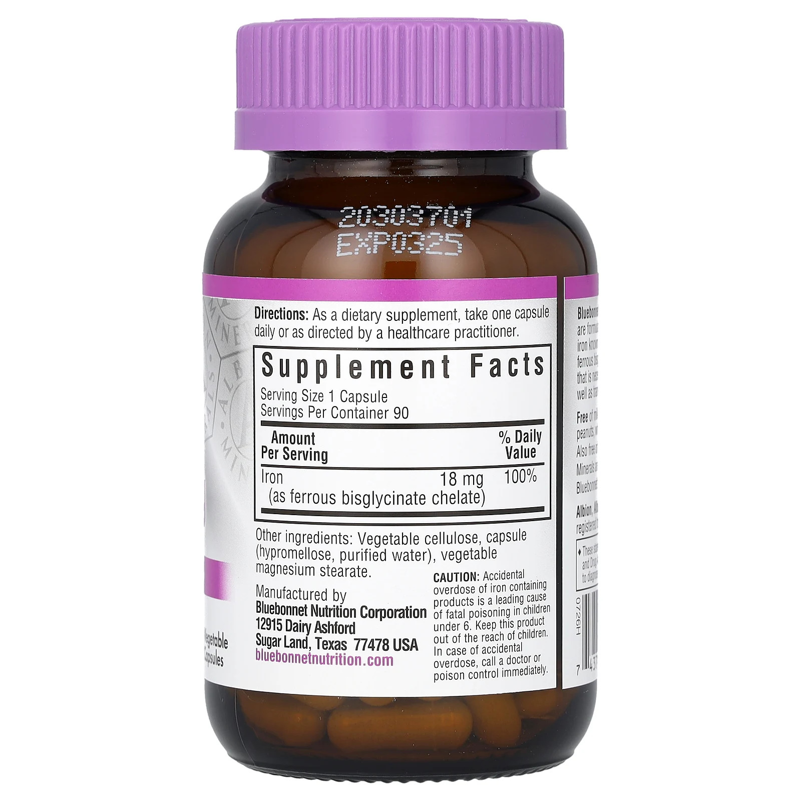 Bluebonnet Nutrition Chelated Iron 18 mg 90 Veggie Caps Egg-Free, Fish Free,