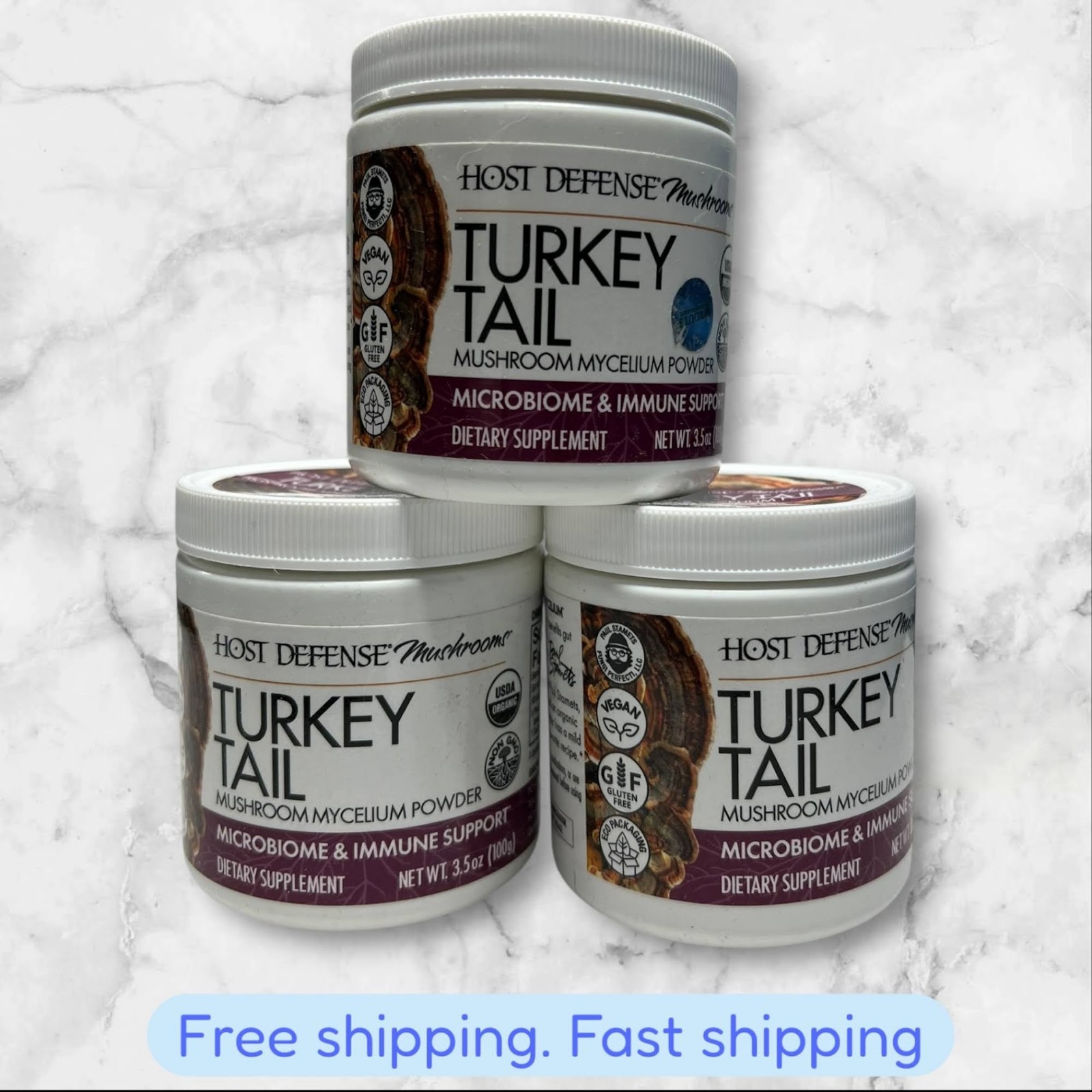 FOR 3 Host Defense Turkey Tail Powder 100g Organic Immune Support Fungi Each NEW