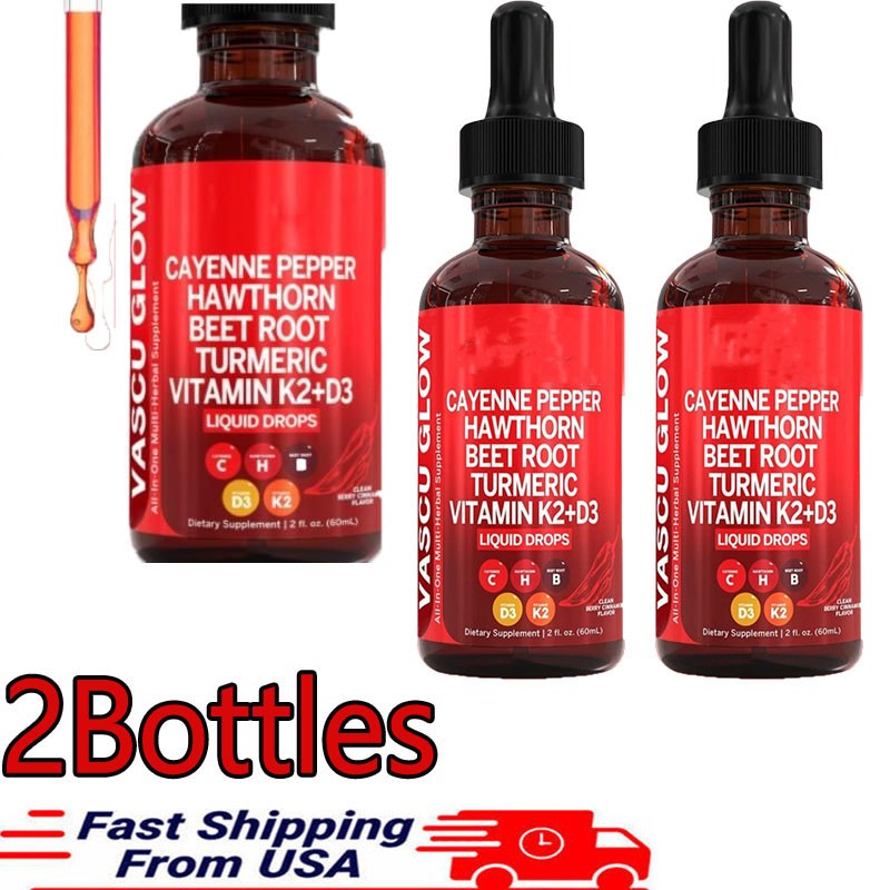 2Pack Cayenne Pepper Hawthorn Beet Root Turmeric Vitamin K2+D3 Liquid Drops 60ML