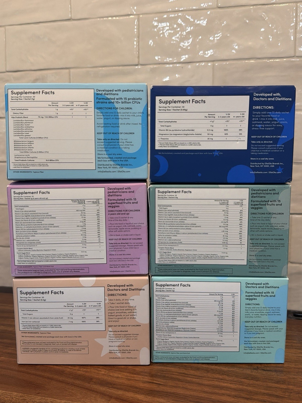 6 PACK EllaOla Kids/ Teens/ Toddlers 30 Sachets Packs. New Sealed
