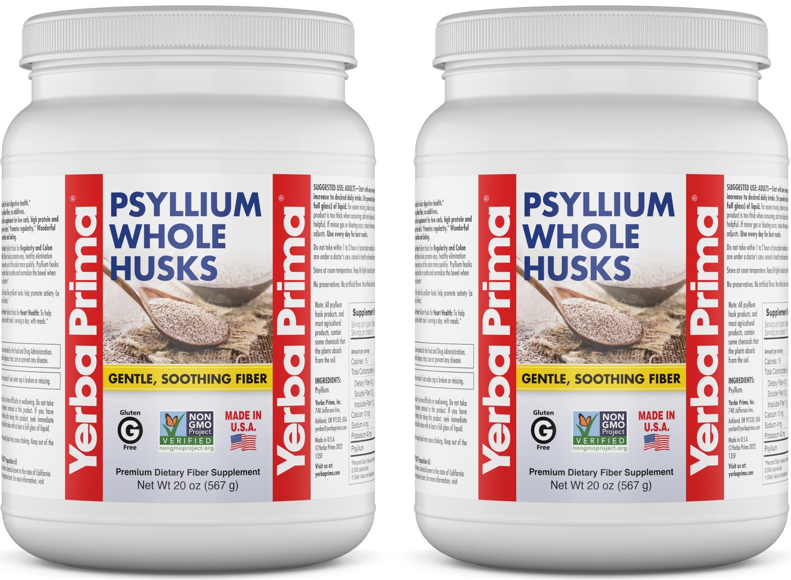 Yerba Prima Whole Psyllium Husk Fiber Supplement 20 oz (Pack of 2) – Vegan, G…