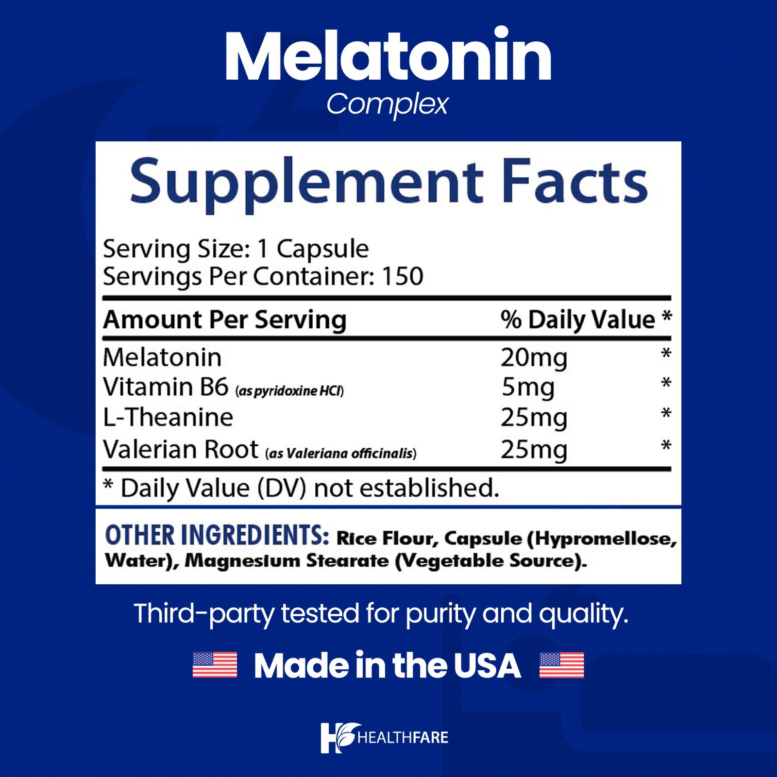 Healthfare Melatonin 20mg 150 Tabs With L-Theanine, Valerian Root & Vitamin B6