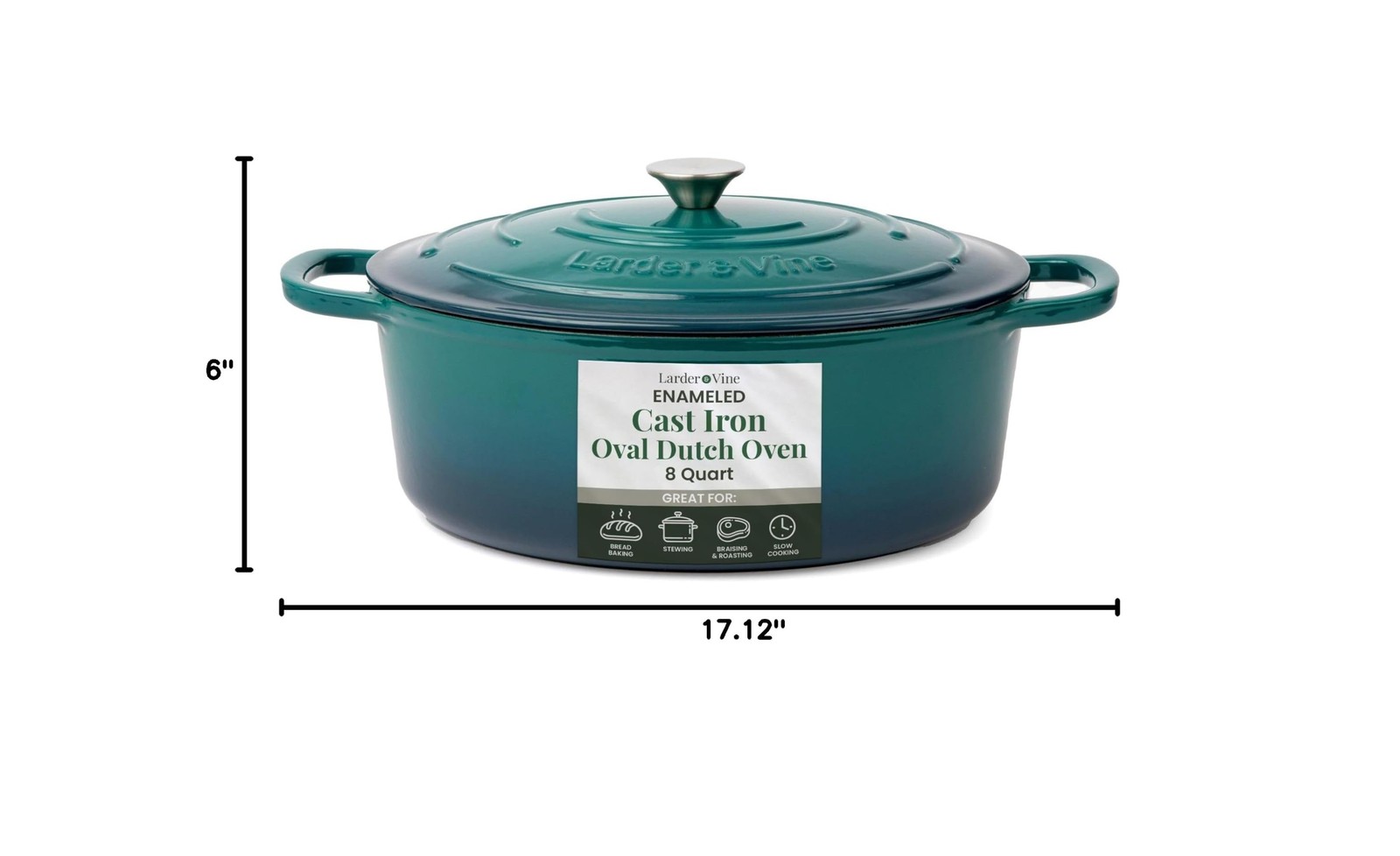 Larder & Vine Enameled Cast Iron 8 qt Dutch Oven Pot with Lid | Bread Baking …
