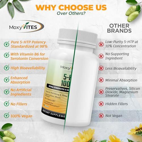 and quot;MoxyVites Serotonin Booster Supplement – 5HTP 100mg with B6, Organic –