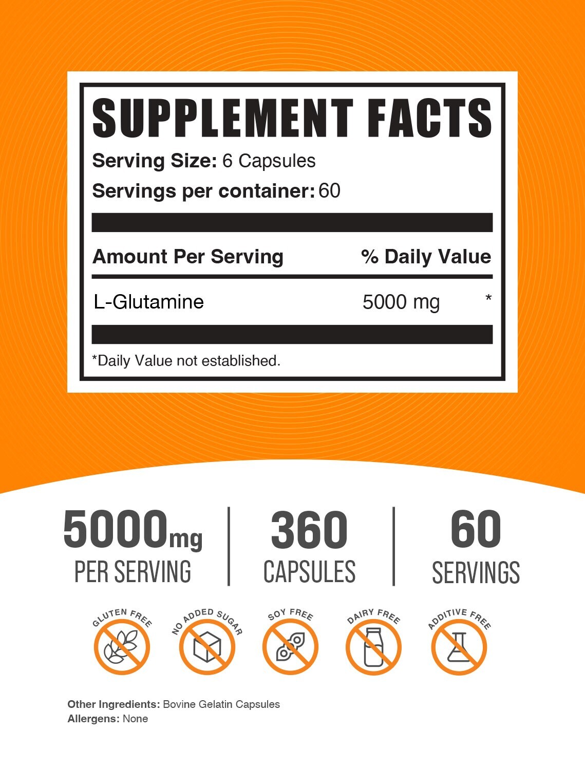 BulkSupplements L-Glutamine 360 Capsules – 5000mg Per Serving