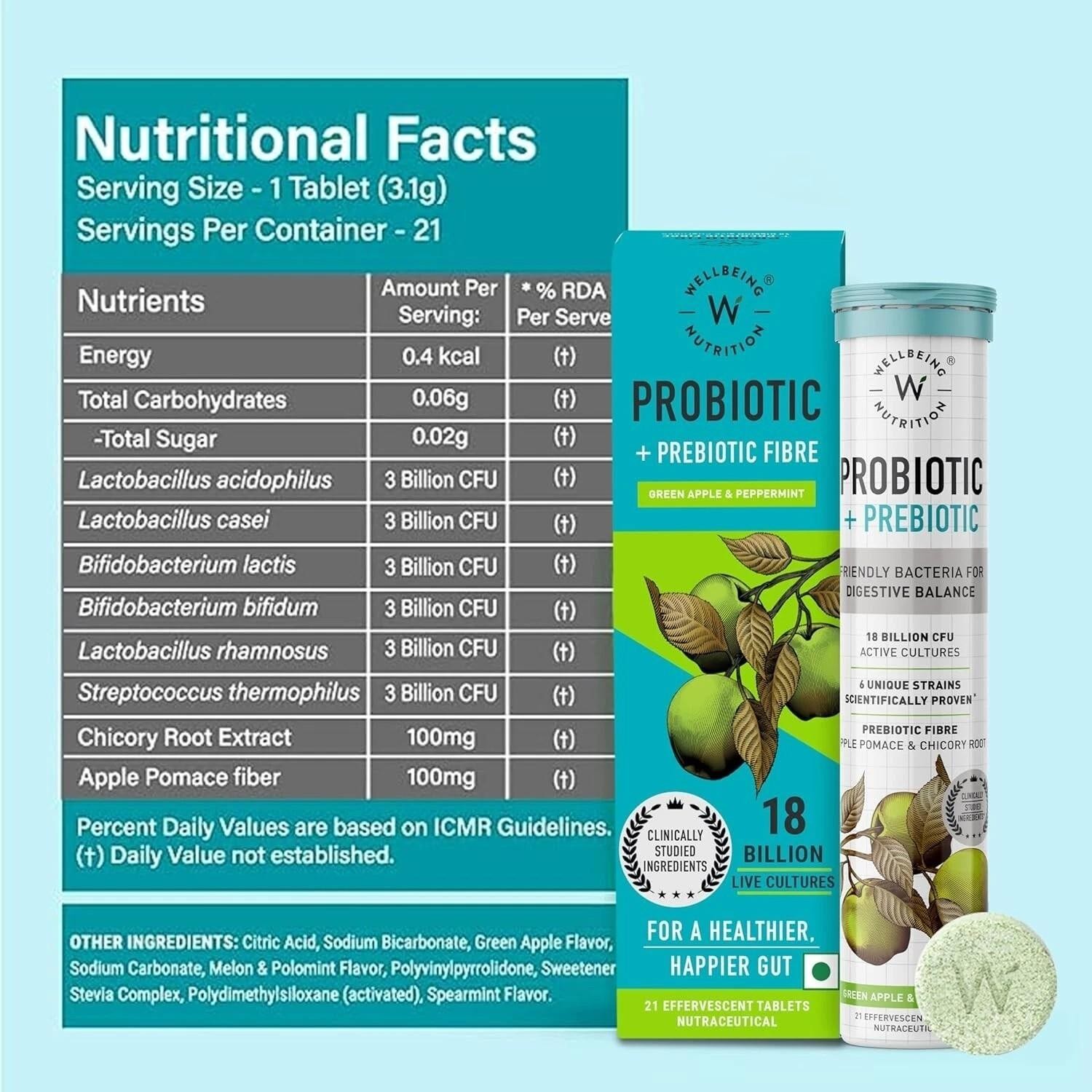 Wellbeing Nutrition Daily Probiotics + Prebiotics (21 Effervescent Tabs)