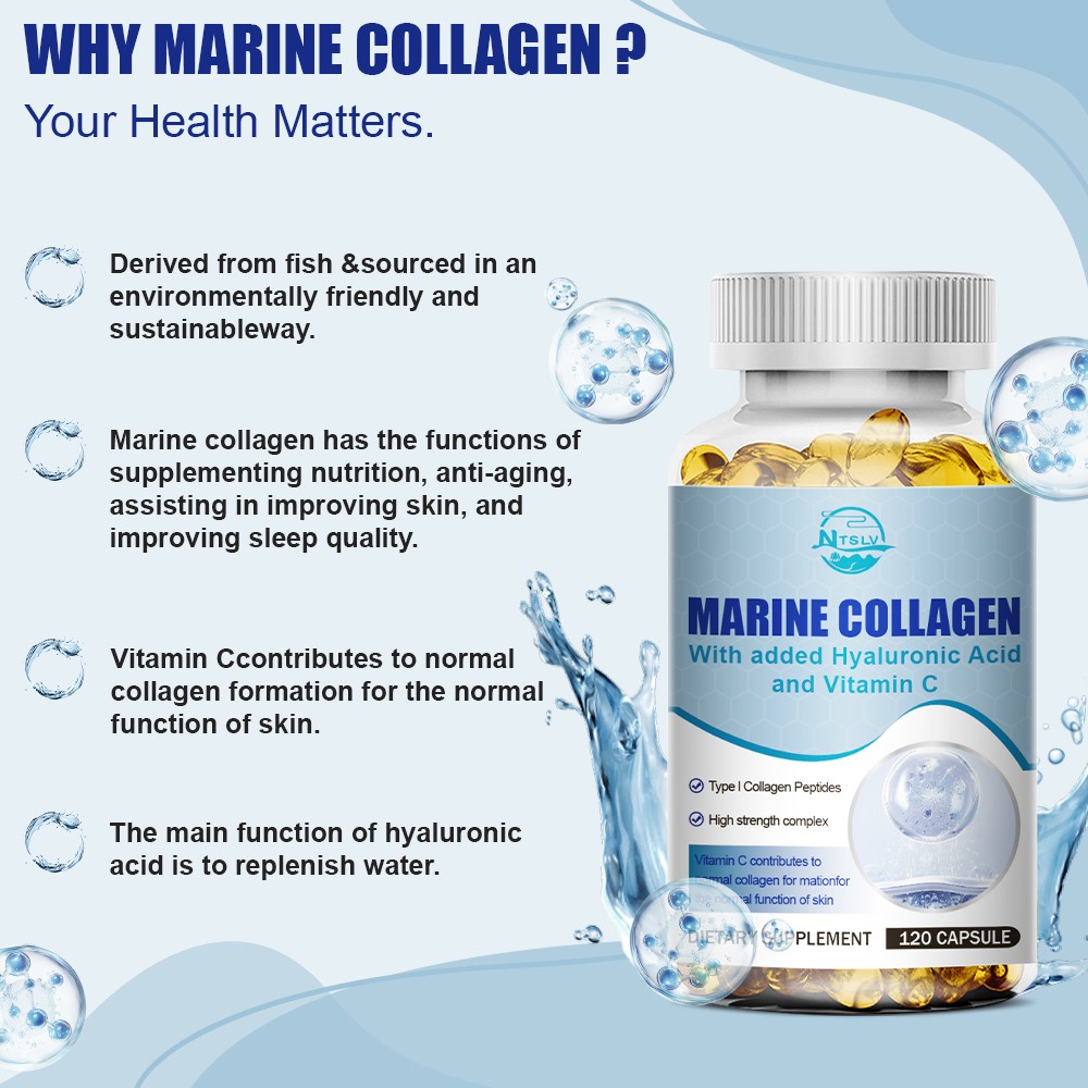 Marine Collagen Peptides 120 Capsules Hyaluronic Acid Vitamin C