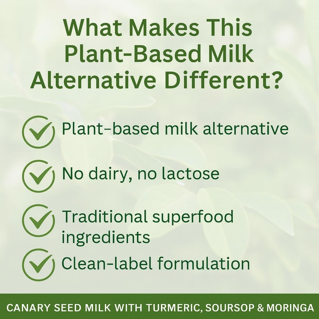 Leche de Alpiste, Curcuma, Guanabana & Moringa (Premium Canary Seed Milk – with