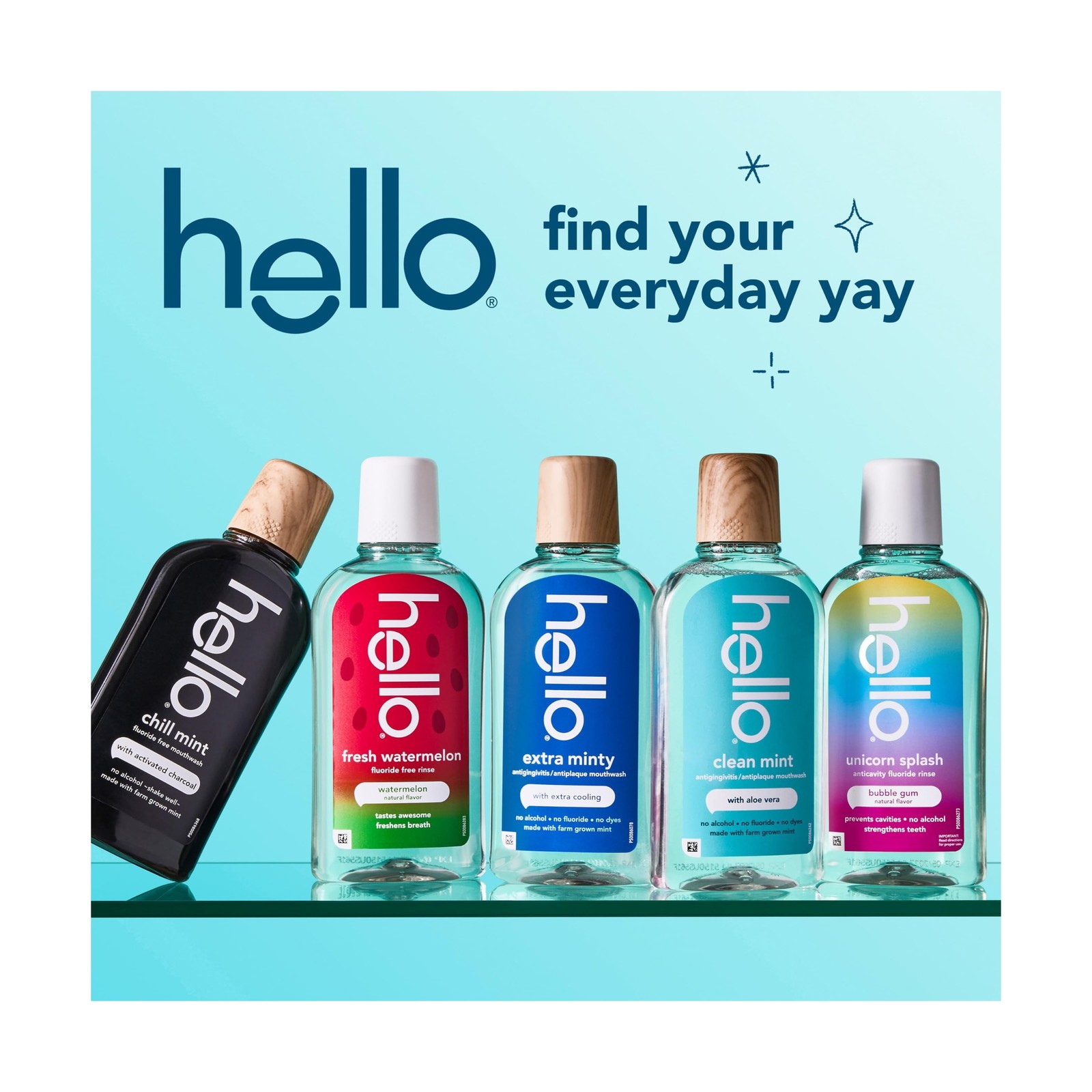 Hello Clean Mint Alcohol Free Mouthwash with Aloe Vera, 17.6 Fl… USA Fast Ship