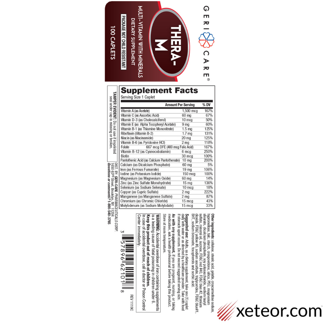 Geri-Care Thera-M Multivitamin – 100 Caplets | Theragran-M (3 Pack) 5-2027