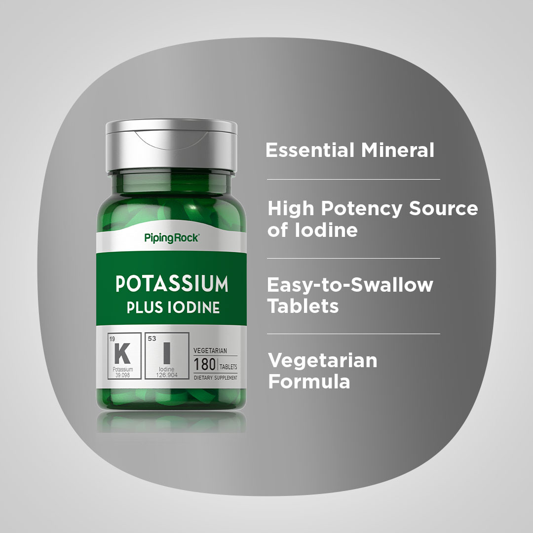Potassium Plus Iodine | 180 Tablets | Complex | Non-GMO | by Piping Rock