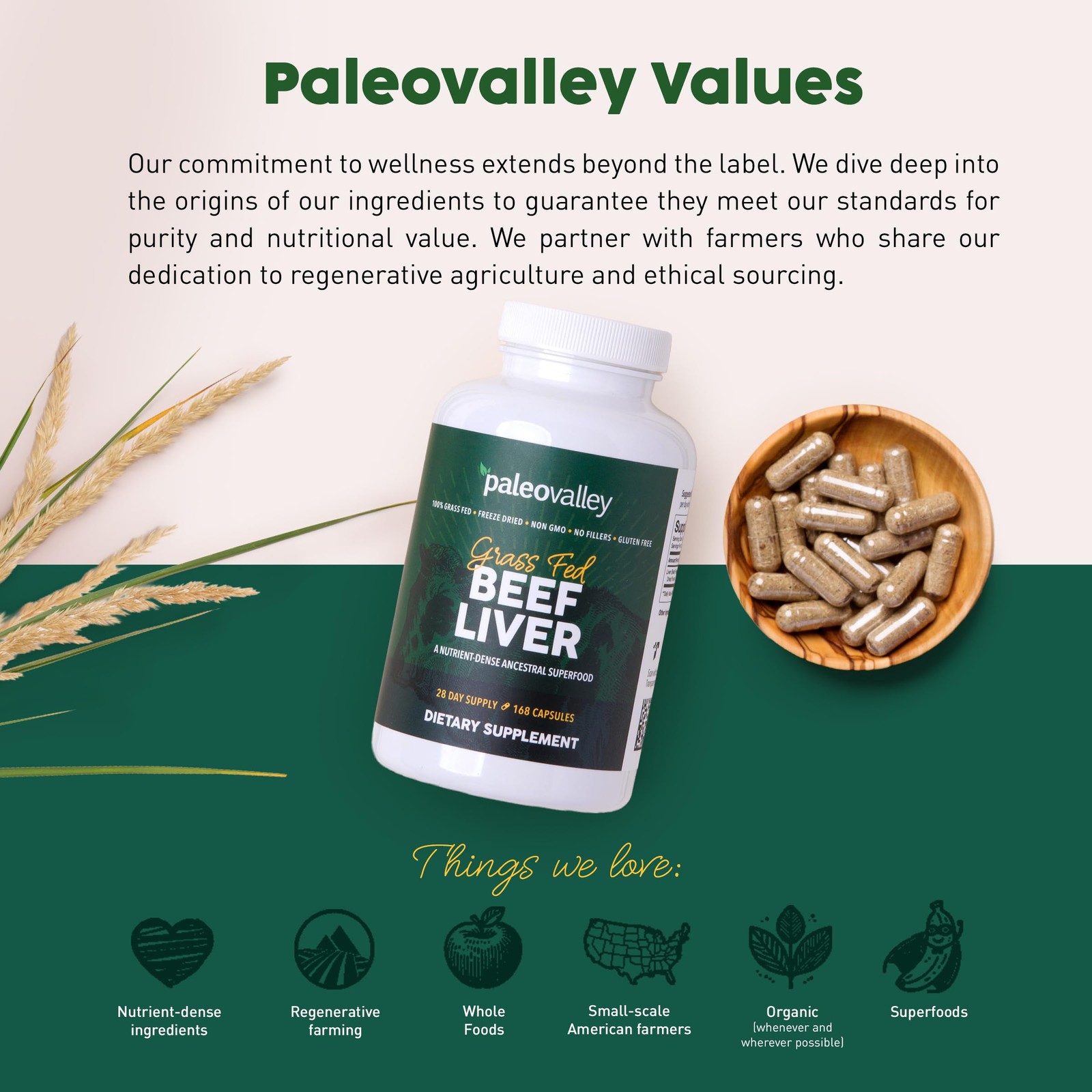 Paleovalley Grass Fed Beef Liver Capsules, Freeze Dried, Unflavored