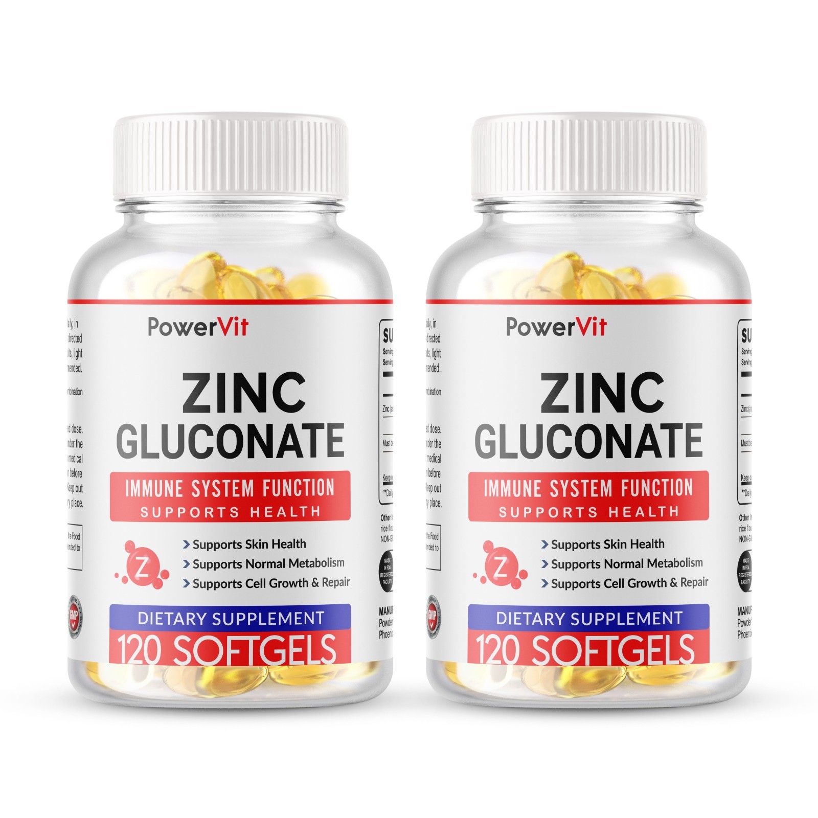 Zinc Gluconate 240 Vegetarian Softgels (50mg), Gluten Free and Non-GMO