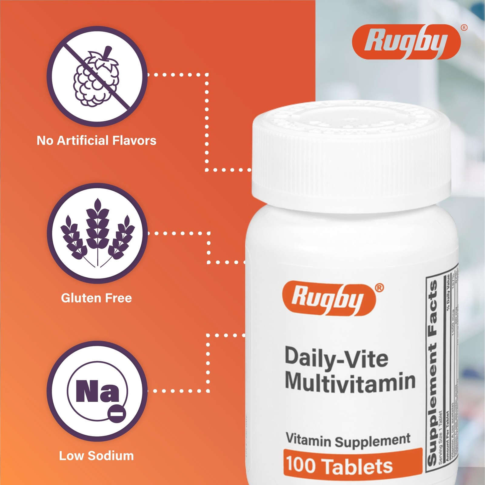 Rugby Daily Vite Multivitamin Supplement Pack of 100 Adult Multivitamins