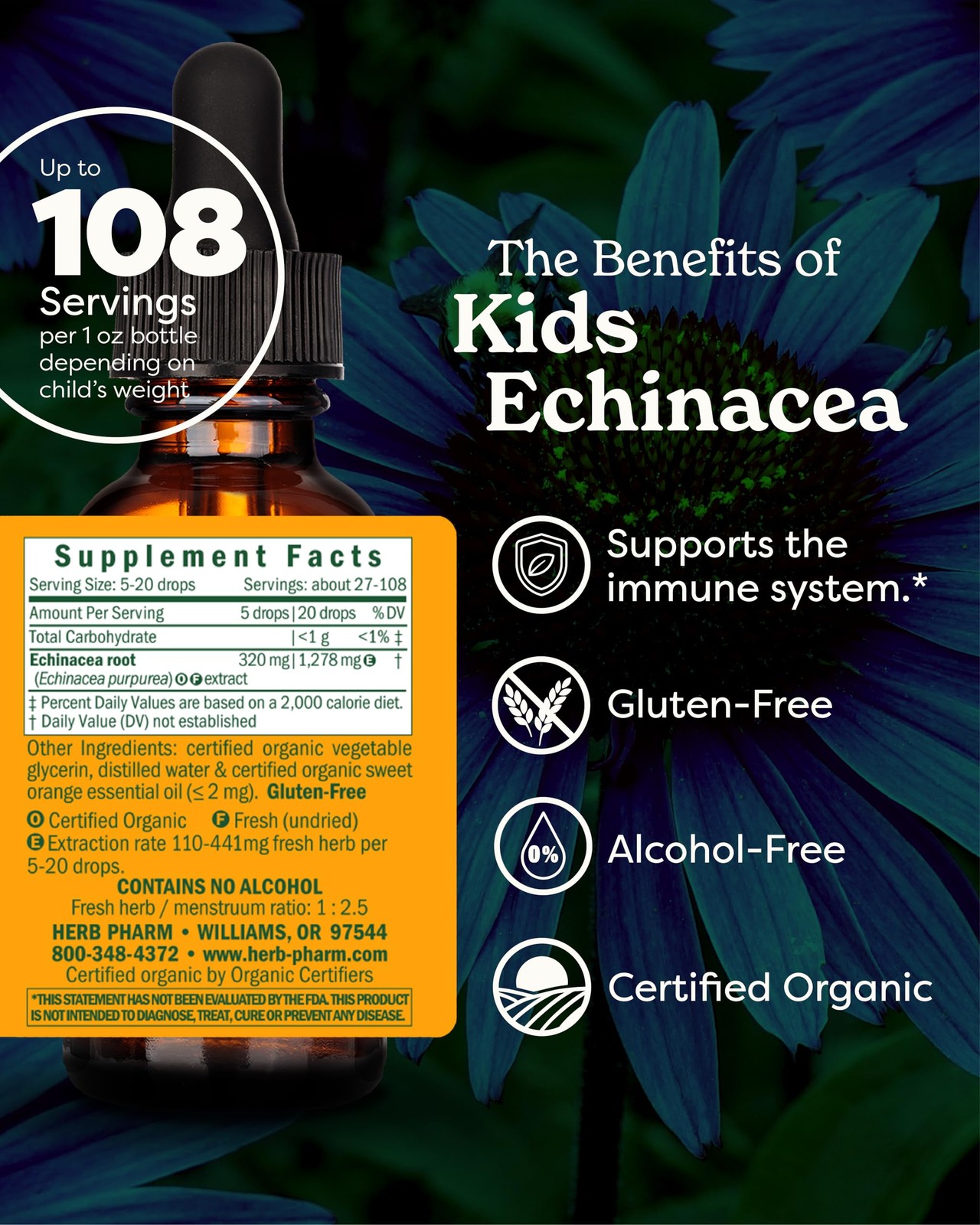 Herb Pharm Kids Echinacea Extract Alcohol-Free 1 Fl Oz (Pack of 1), No Color