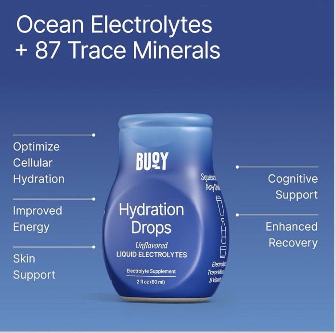 Buoy Unflavored Electrolyte Drops 3 Pack – 120 Servings – Zero Sugar Hydration