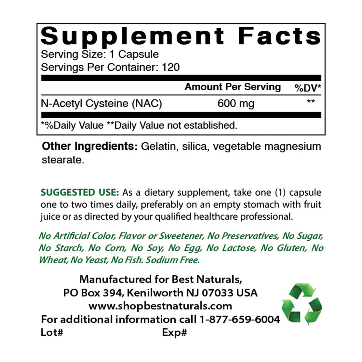 2 Pack Best Naturals NAC – n-acetyl cysteine – 600 mg 120 Capsules