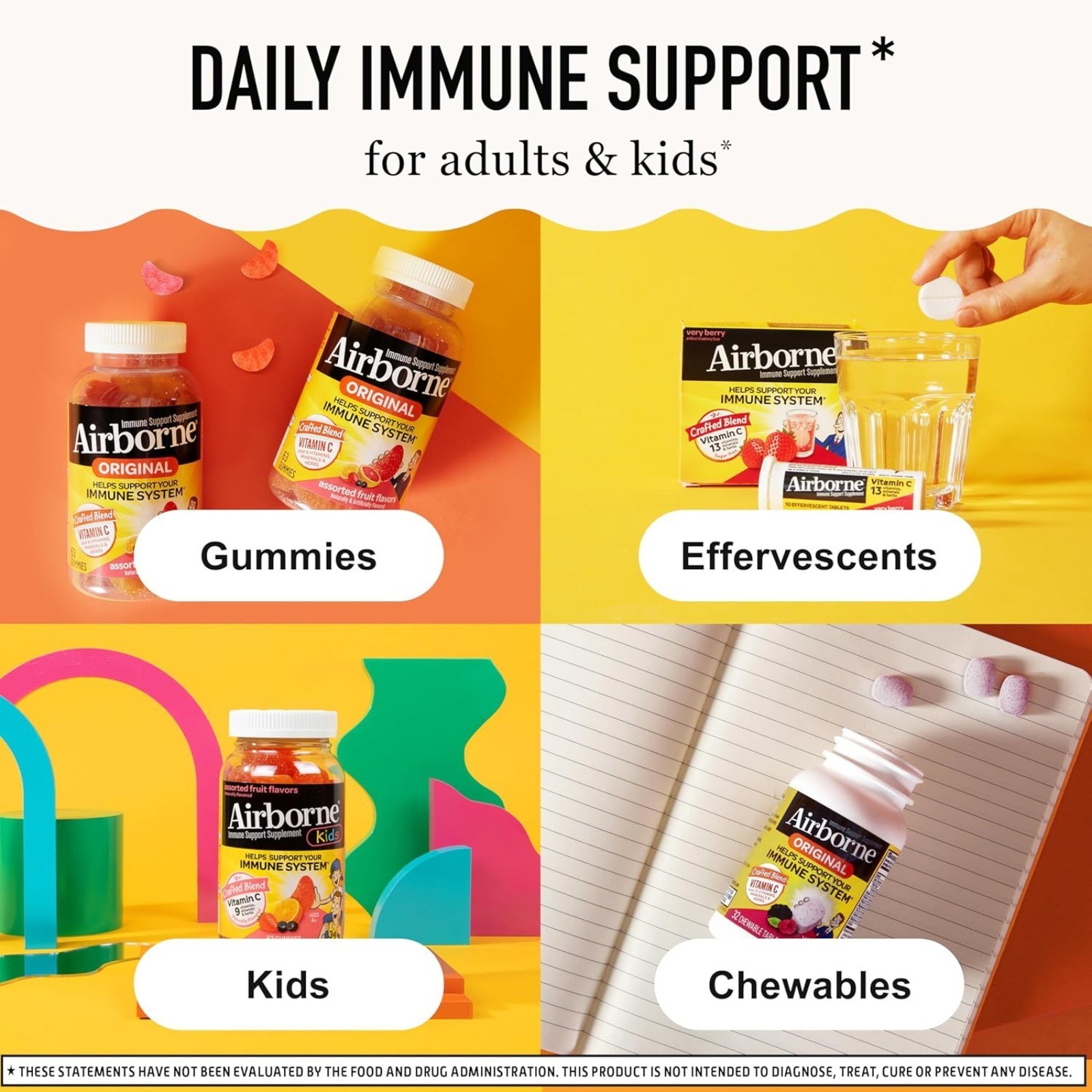 Airborne 750mg Vitamin C Gummies Immune Support Supplement Antio