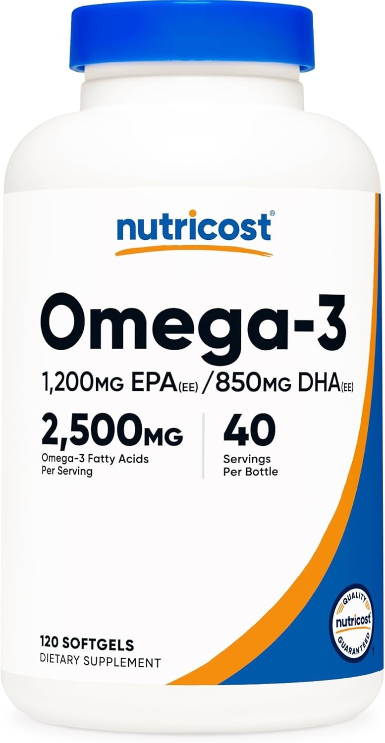 Nutricost Omega 3 Fish Oil -2500MG, 120 Softgels (40 Serv) -Non-GMO, Gluten Free