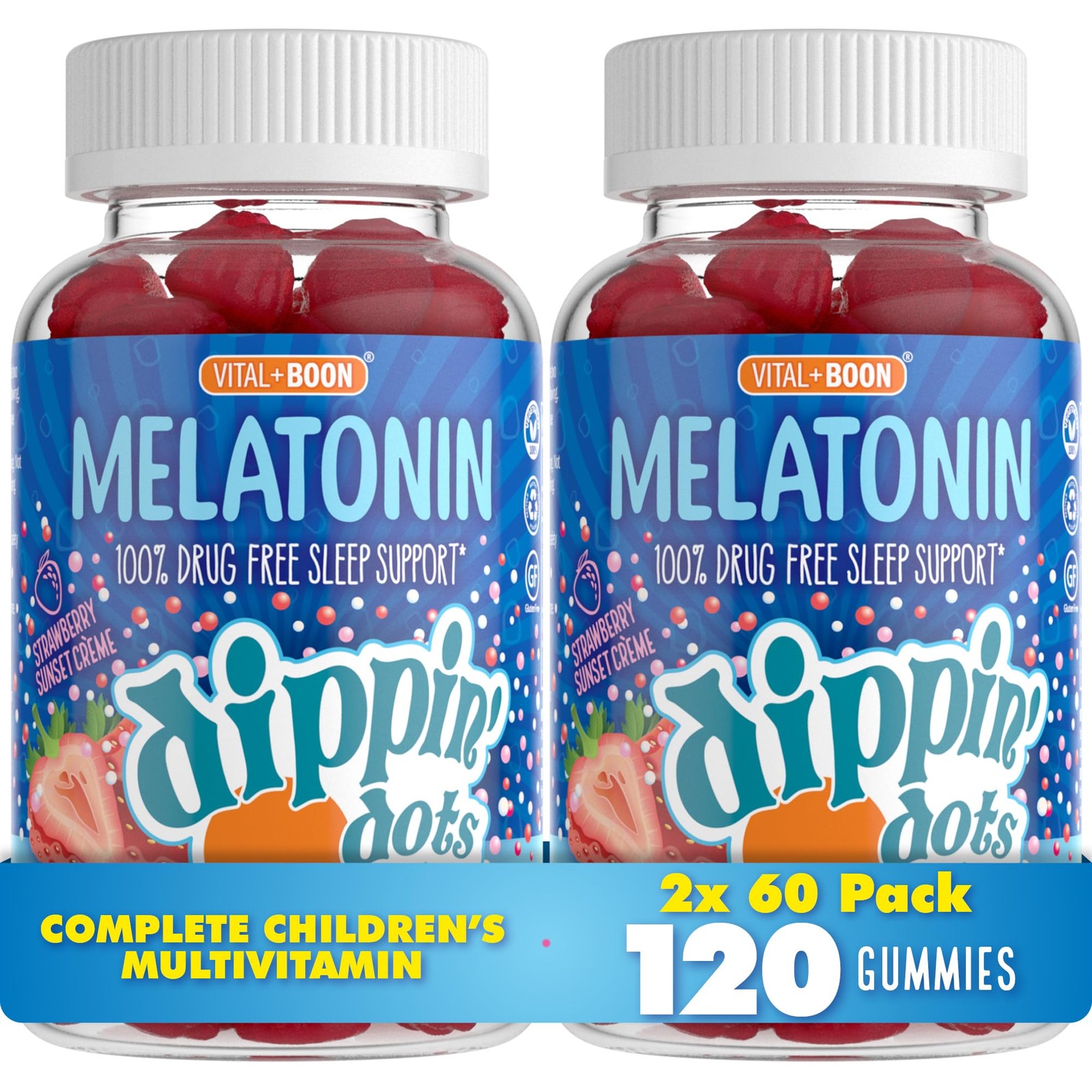 Melatonin Sleep Support Gummies (60 Count Pack of 2) Strawberry Sunset Creme …