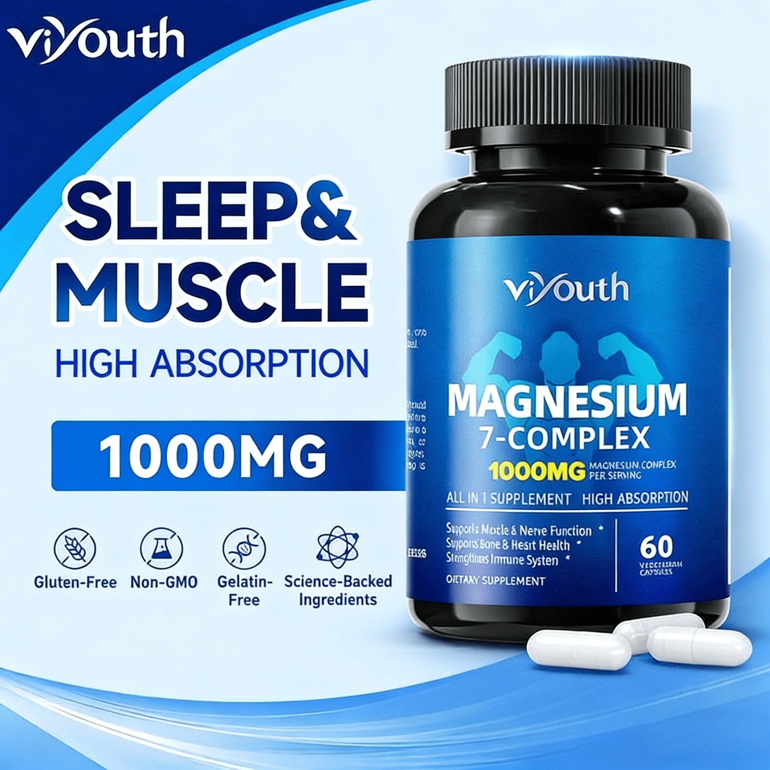 newest 7-in-1 Magnesium Complex 1000mg.Enhanced with Zinc, Non-GMO, 60 Capsules