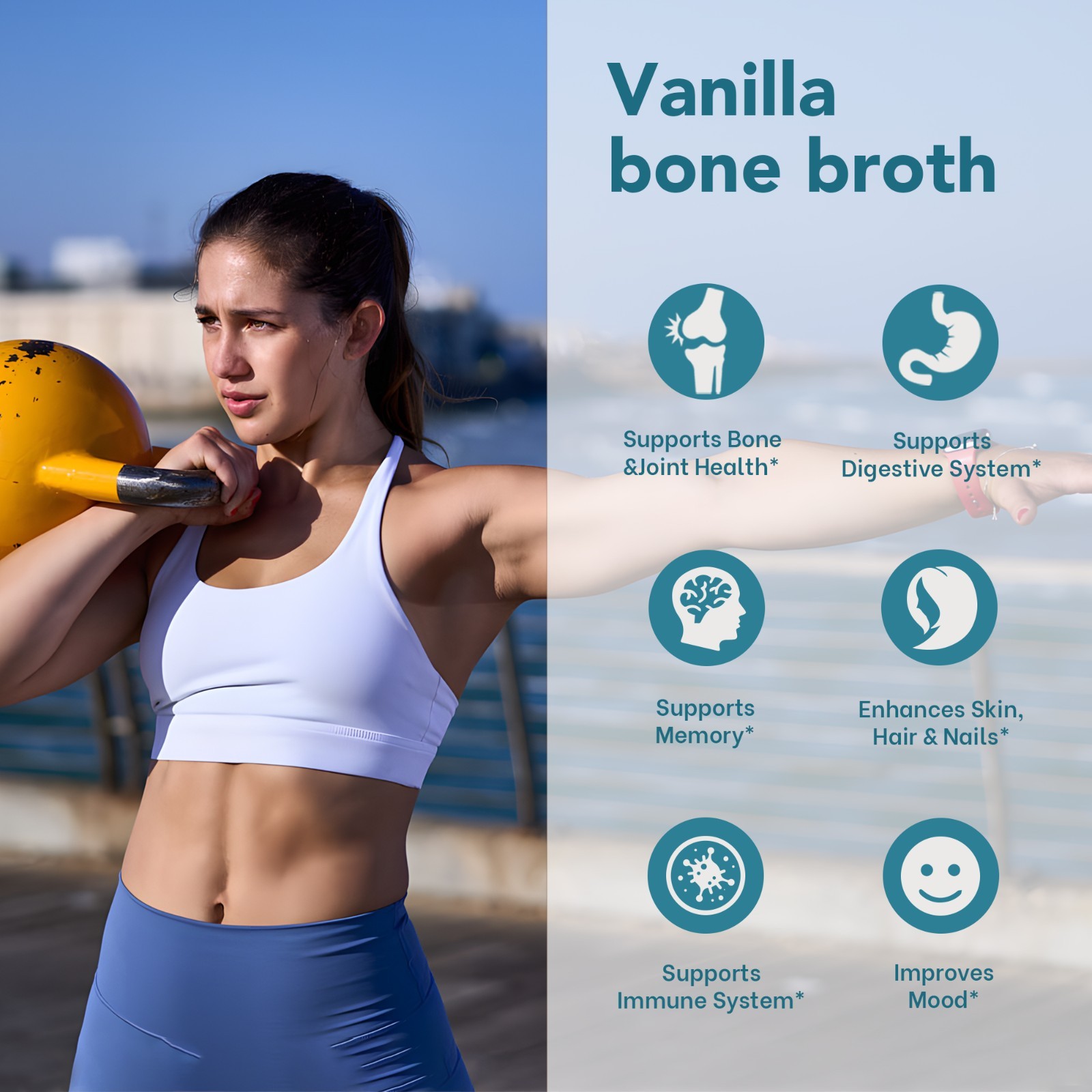 Zammex Beef Bone Broth Protein Powder Vanilla-Collagen Peptides (40 Servings)