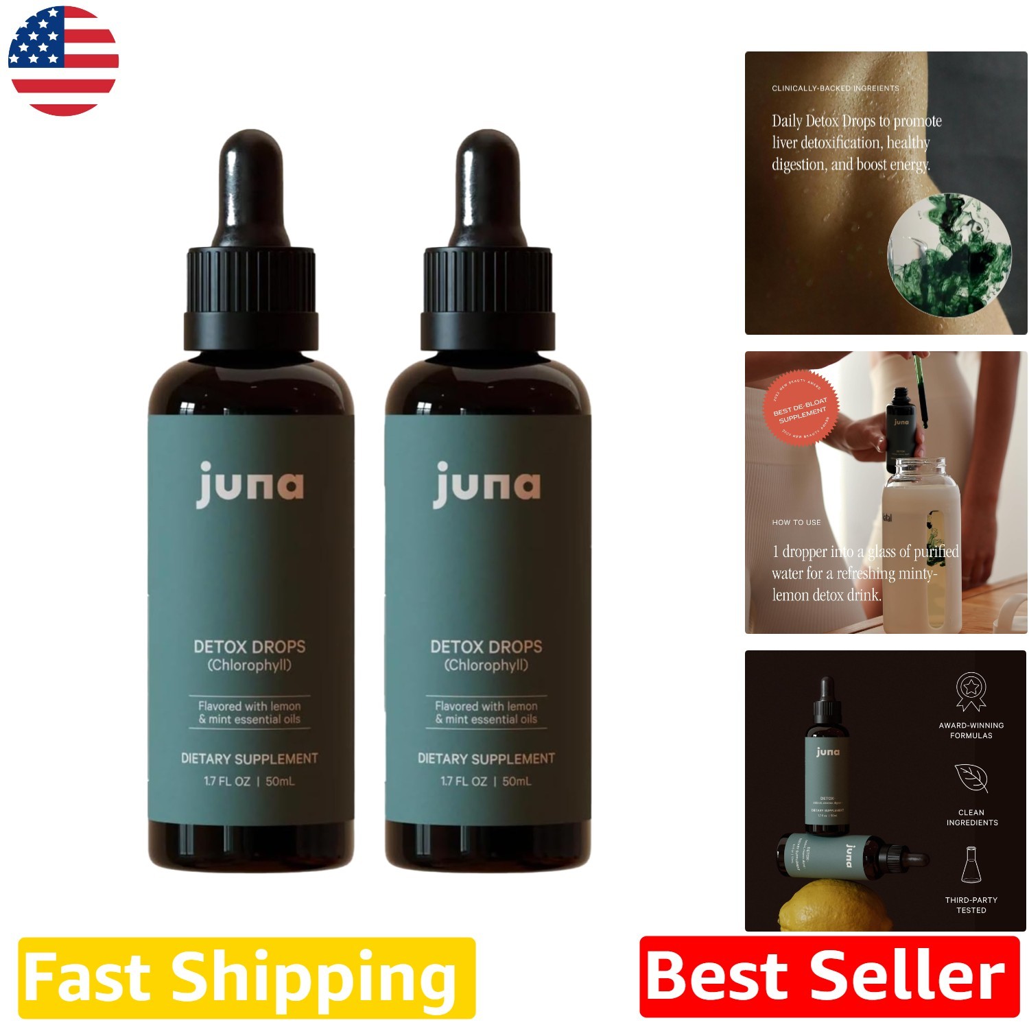 Chlorophyll Drops 2pk 3.4oz Mint Lemon Superior Detox Support Vitality