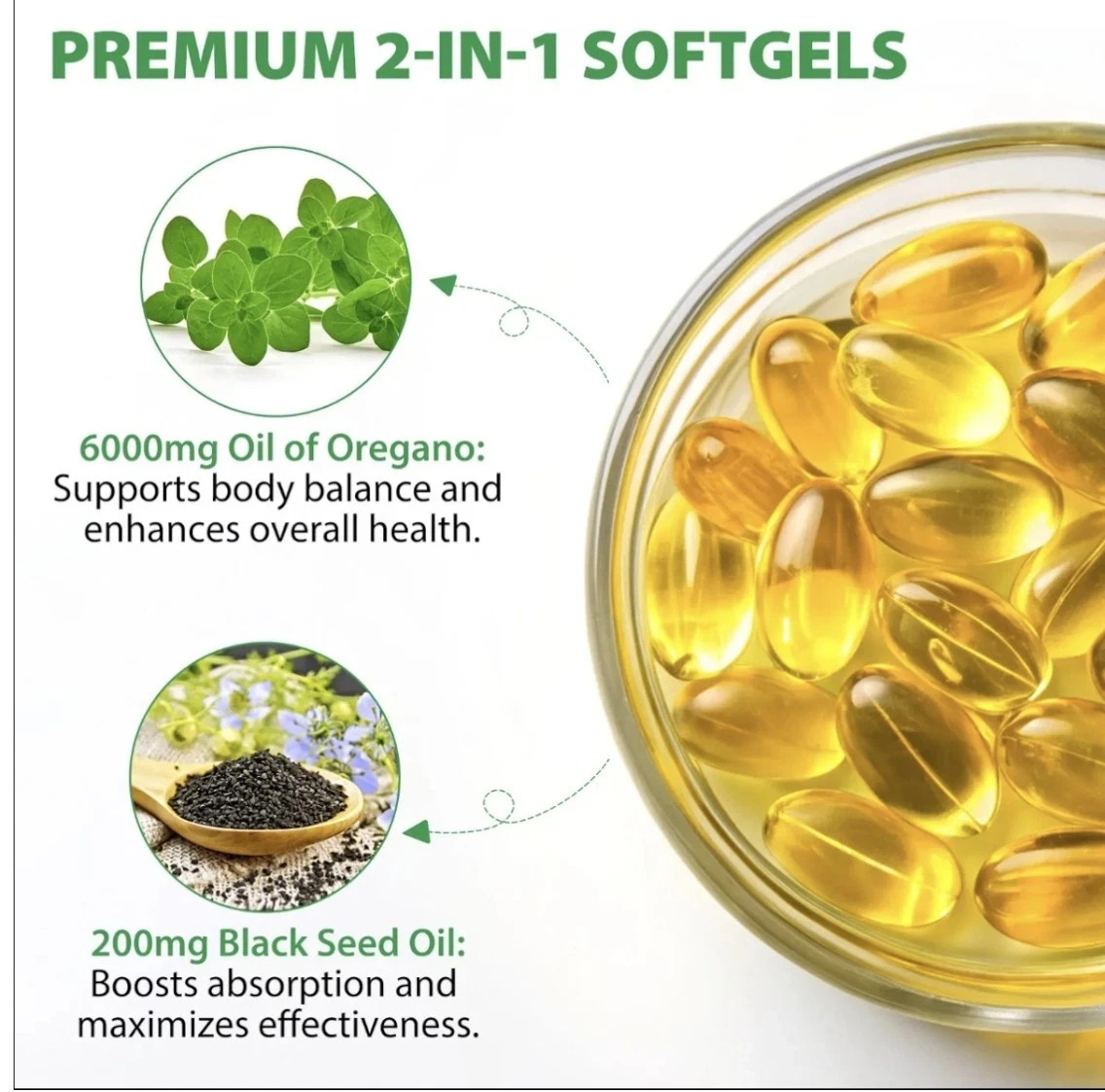 *STRONGEST* Oil Of Oregano 6000mg-300 Softgel Capsules With Black Seed Oil ,US