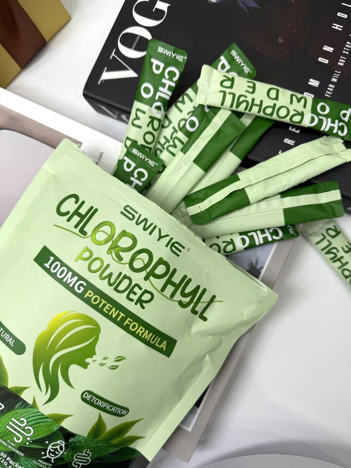 Swiyie Chlorophyll Powder – 100mg Liquid Clorofila for Drinking – Natural Her…