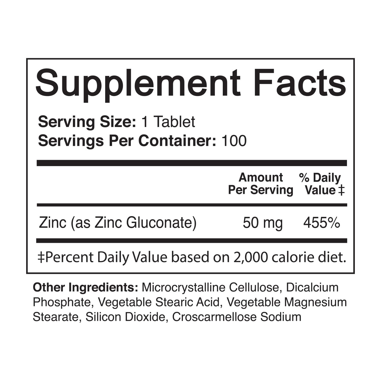 NutriFlair Zinc Gluconate 50mg, 100 Tablets – High Potency Immune System Booster
