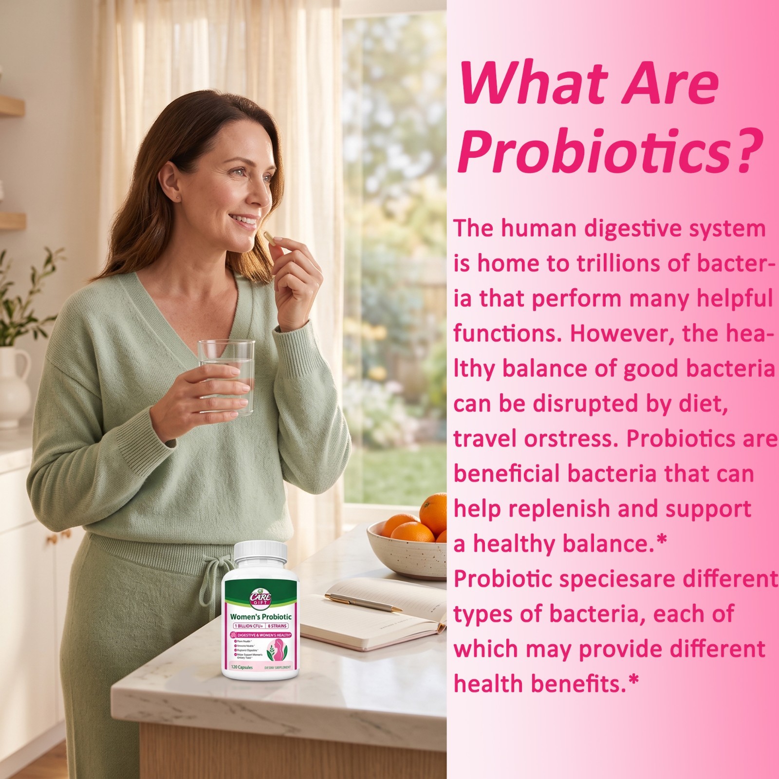 CARE GIFT Women’s Vaginal Probiotic 10 Billion CFU, 120 Capsules, 60 Servings