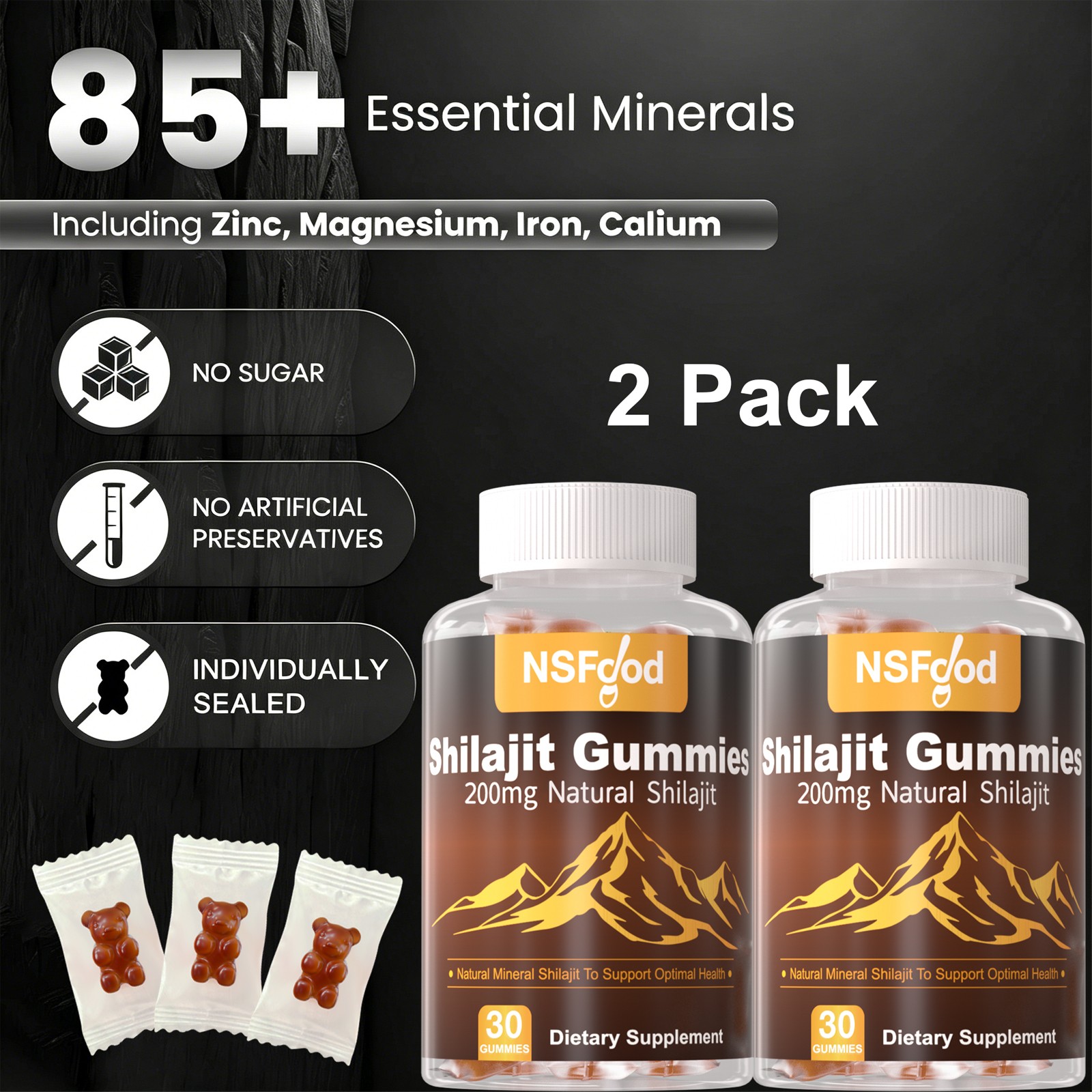 Pure Himalayan Shilajit Gummies No Added Sugar / 60 gummies High Potency 2 pack