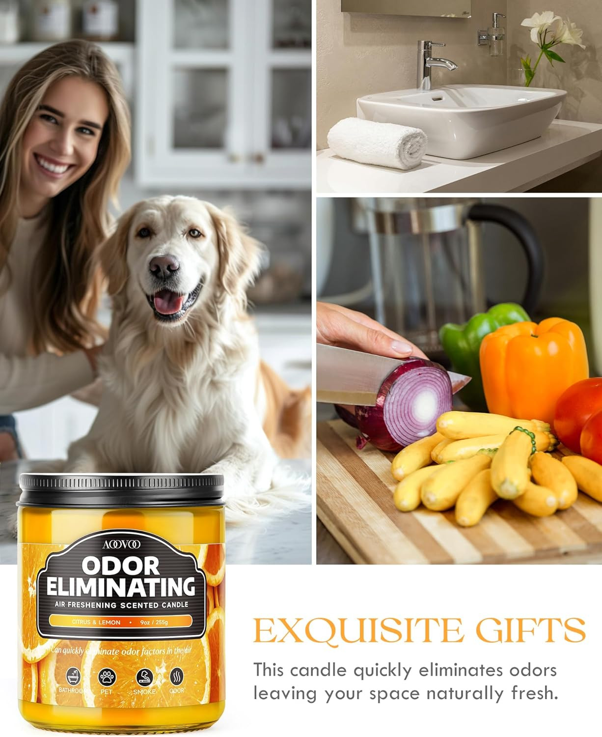 Citrus & Lemon 2 Pack Odor Eliminating Highly Fragranced Candle – Eliminates 95%