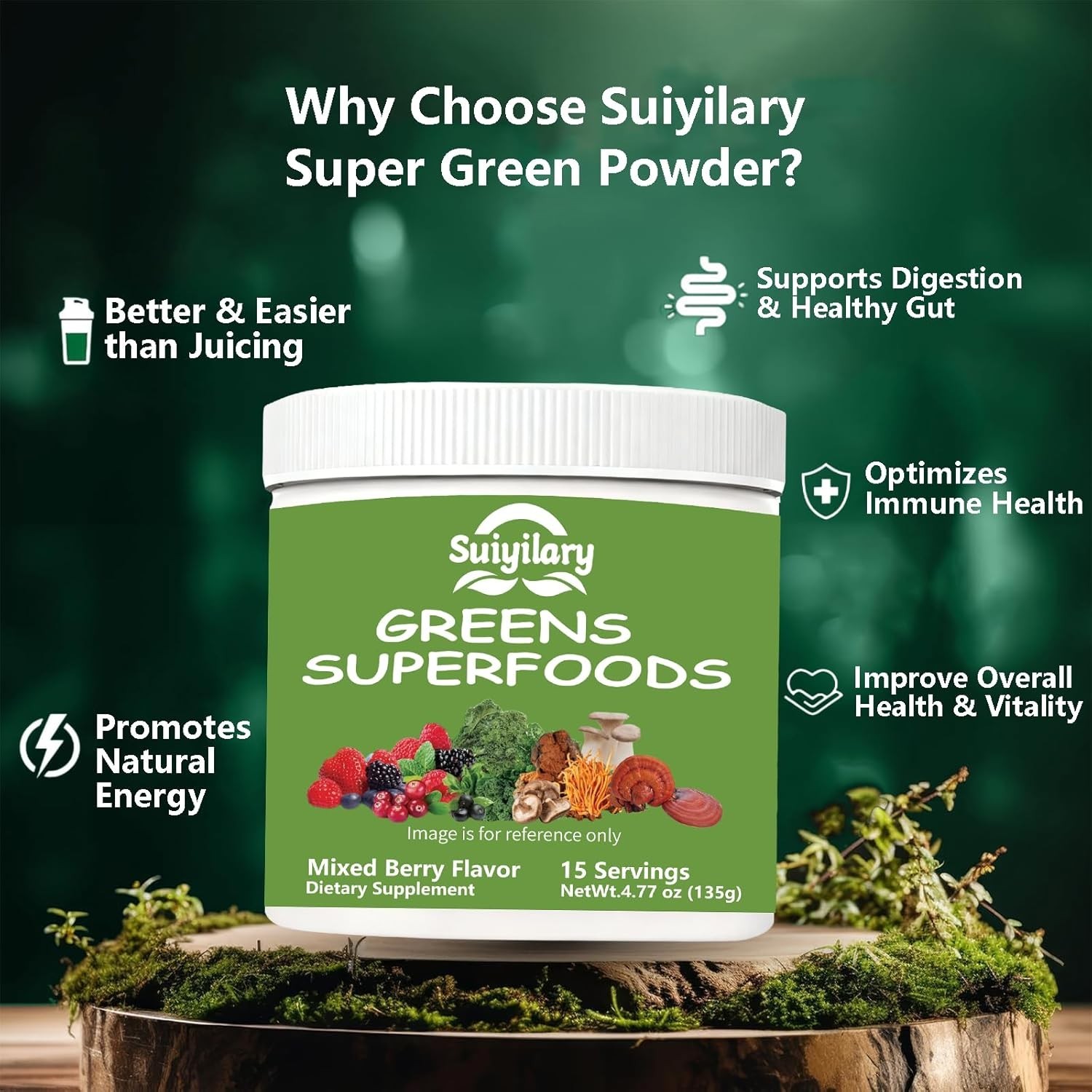 Daily Greens Superfood Powder with Spirulina & Chlorella for Women – 15 Servings