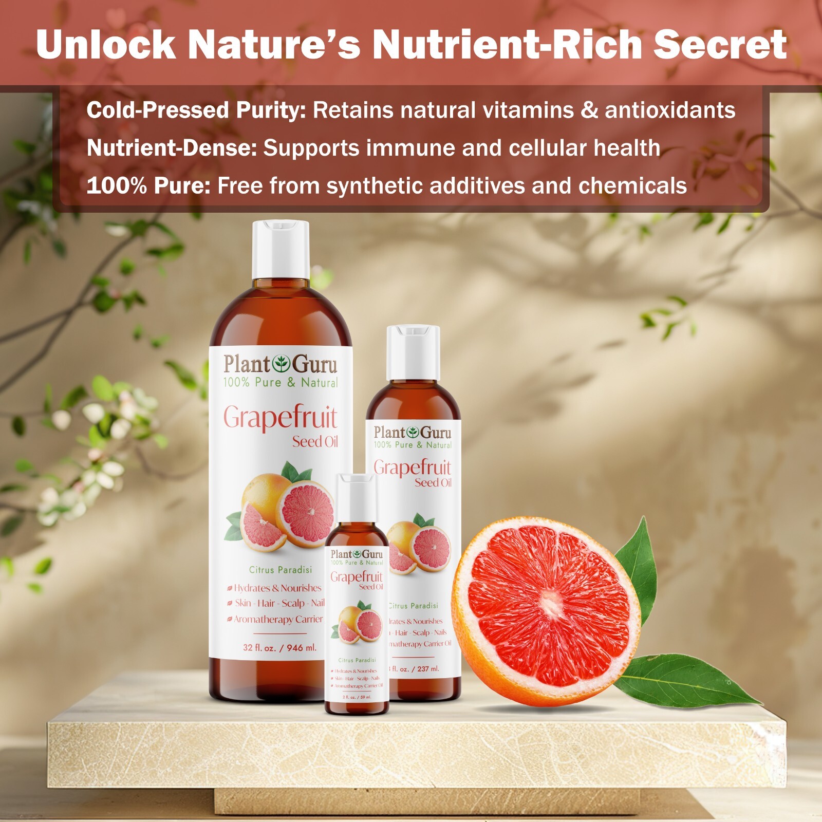 Grapefruit Seed Oil 8 oz. Cold Pressed 100% Pure Natural Extract Liquid