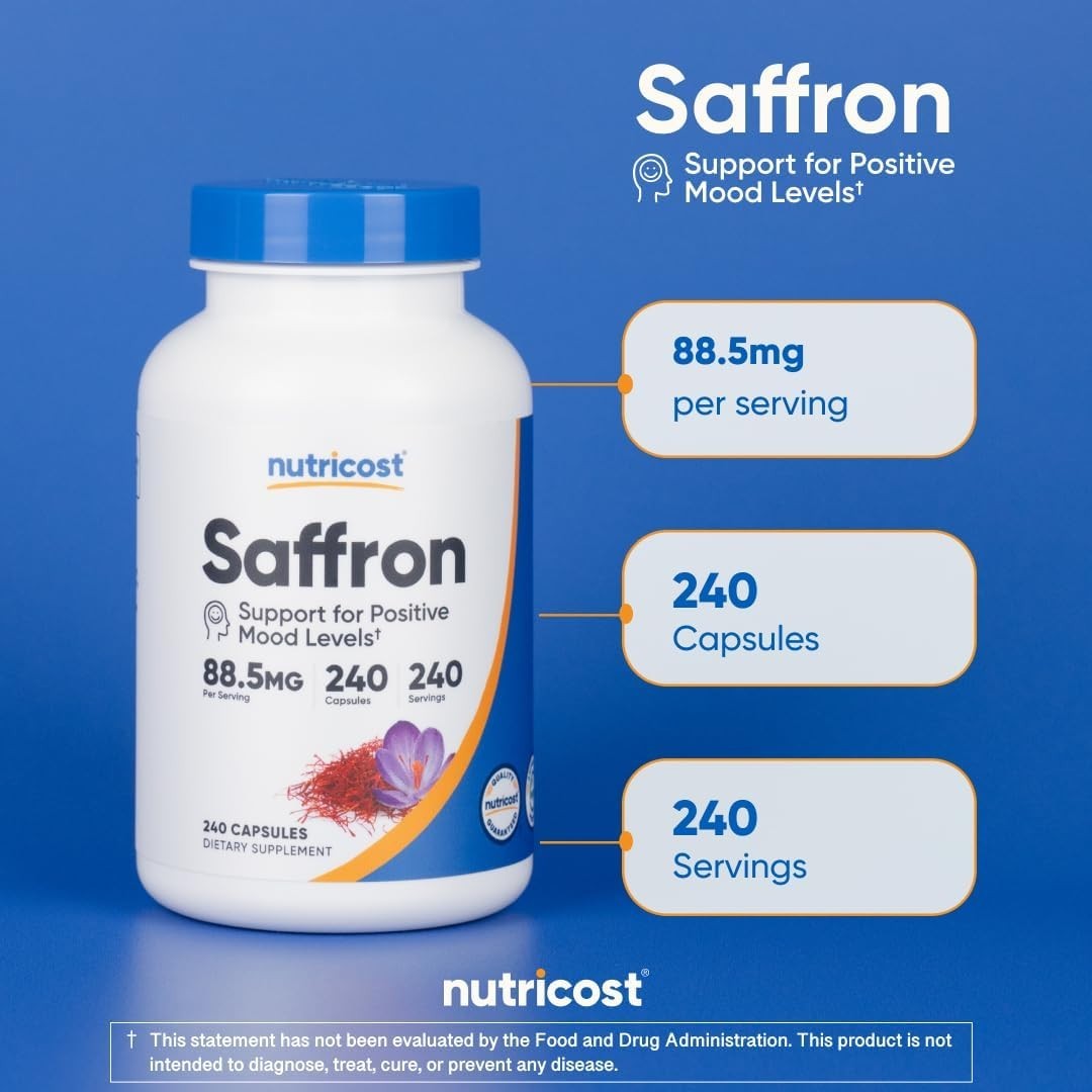 Nutricost Saffron Extract 88.5mg 240 Capsules Veggie Caps Non GMO Gluten Free