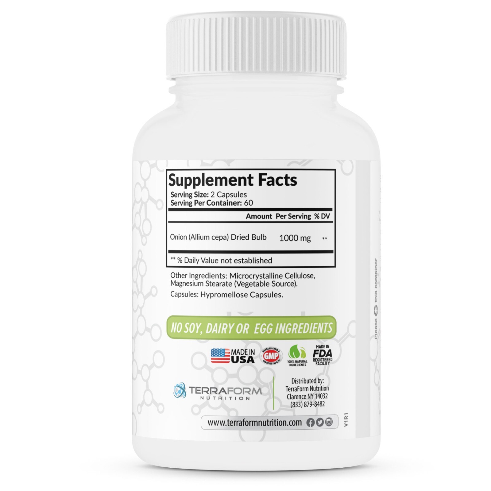 1000mg Onion Powder Herbal Supplement Dried Onion Bulb (Allium Cepa) – 120 Caps