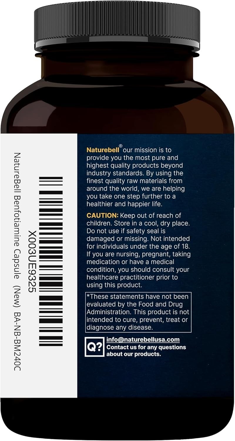 NatureBell Benfotiamine 300mg with Thiamine 100mg Per Serving | 240 Capsules