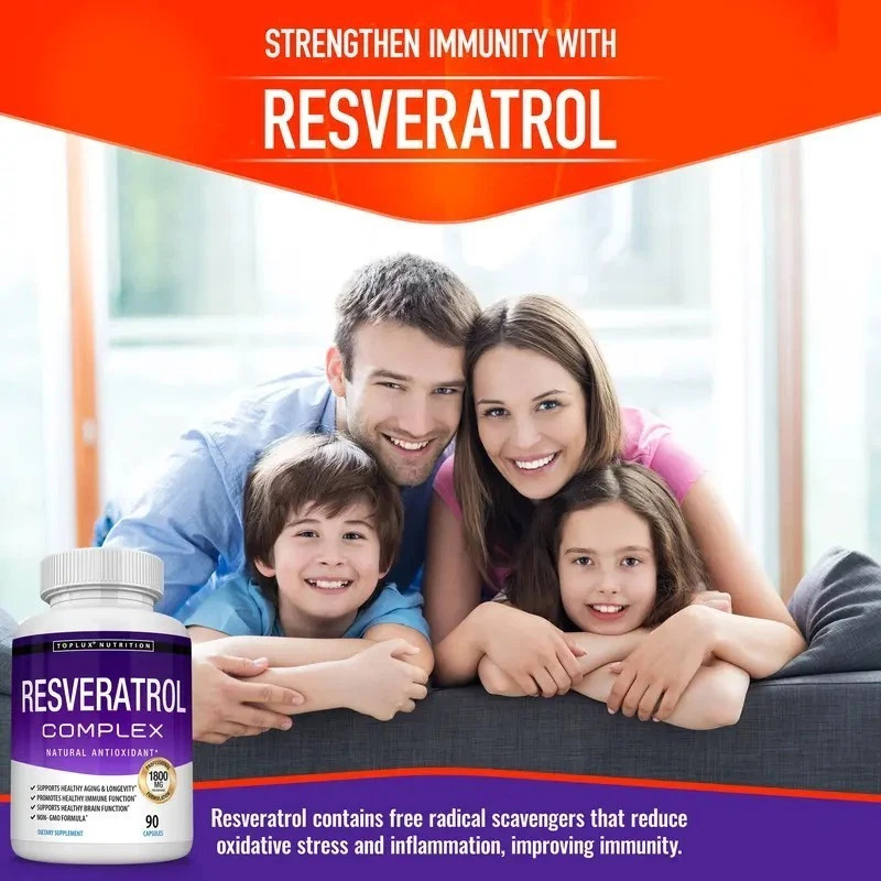 Toplux 1800mg Resveratrol Complex 90 Caps Non-GMO Antioxidant Anti-Aging Immune