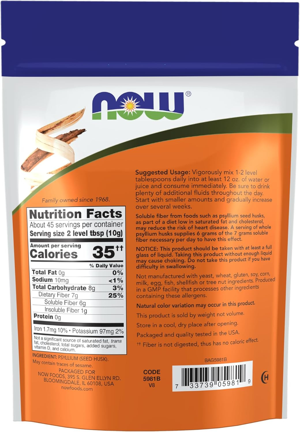 Supplements, Whole Psyllium Husks, Non-Gmo Project Verified, Soluble Fiber, 16-O
