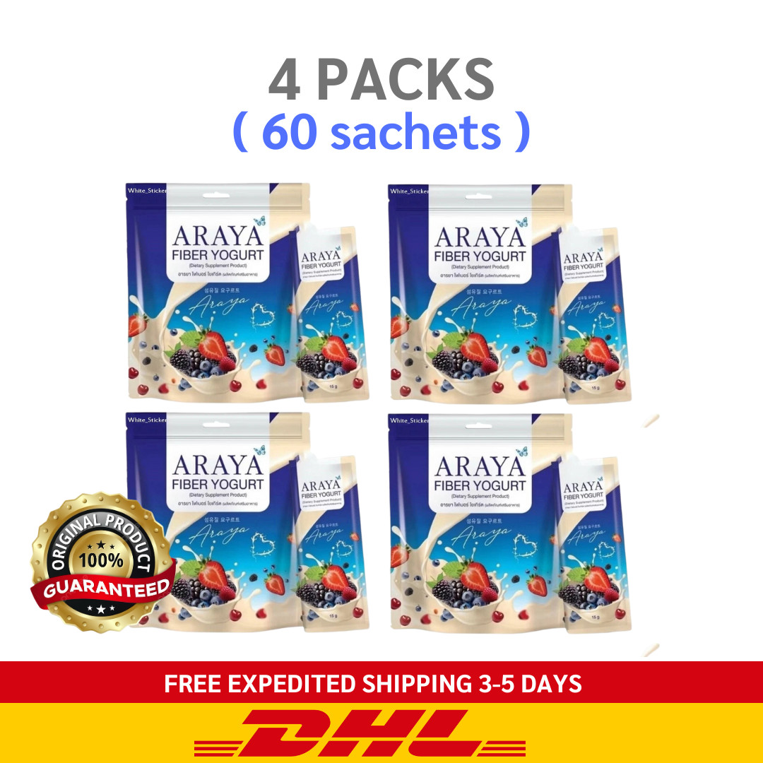 4x Araya Fiber Yogurt Powder Drink Dietary Supplement 15 Sachets